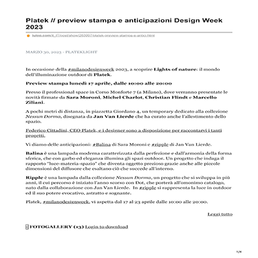 Lulop - Platek // preview stampa e anticipazioni Design Week 2023