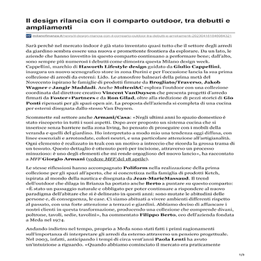 Milano Finanza - Il design rilancia con il comparto outdoor, tra debutti e ampliamenti