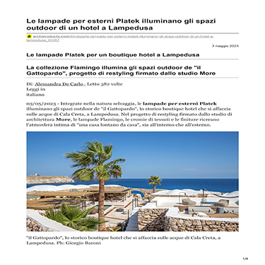 Archiproducts - Le lampade per esterni Platek illuminano gli spazi outdoor di un hotel a Lampedusa