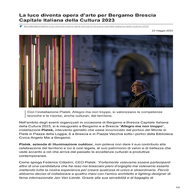 Ferrutensil - La luce diventa opera d'arte per Bergamo Brescia Capitale Italiana della Cultura 2023