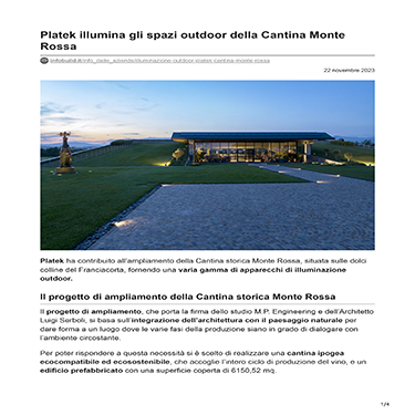 InfoBuild - Platek illumina gli spazi outdoor della Cantina Monte Rossa