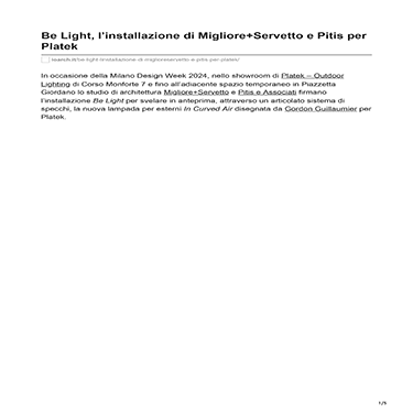 IoArch - Be Light, l'installazione di Migliore+Servetto e Pitis per Platek 