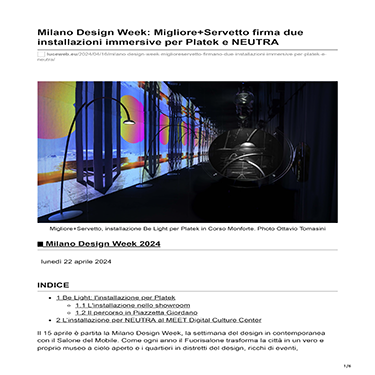Rivista Luce - Milano Design Week: Migliore+Servetto firma due installazioni immersive per Platek e NEUTRA