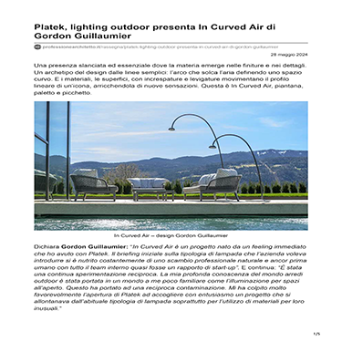 Professione Architetto - Platek, lighting outdoor presenta In Curved Air di Gordon Guillaumier