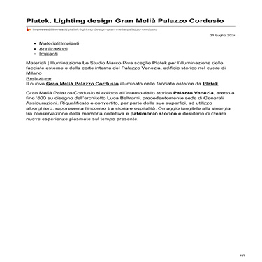 Impresedili News - Platek. Lighting design Gran Melià Palazzo Cordusio