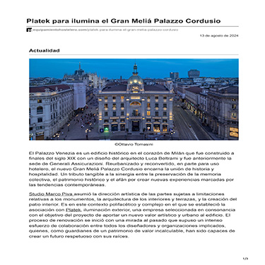 Equipamiento Hostelero - Platek para ilumina el Gran Meliá Palazzo Cordusio