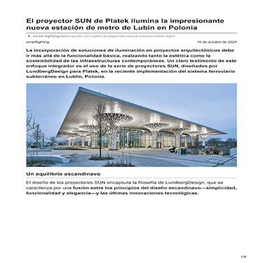 Smart Lighting - El proyector SUN de Platek ilumina la impresionante nueva estación de metro de Lubin en Polonia