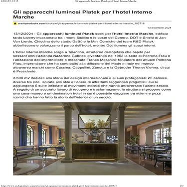 Archiproducts - Gli apparecchi luminosi Platek per l’hotel Interno Marche